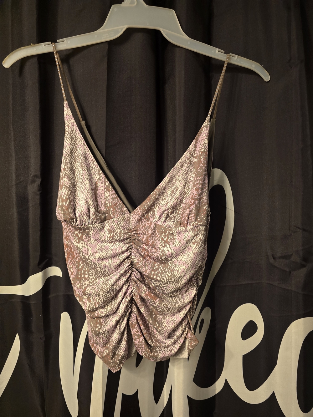 Urban Outfitters Pink and Brown Ruched Spaghetti Strap Top